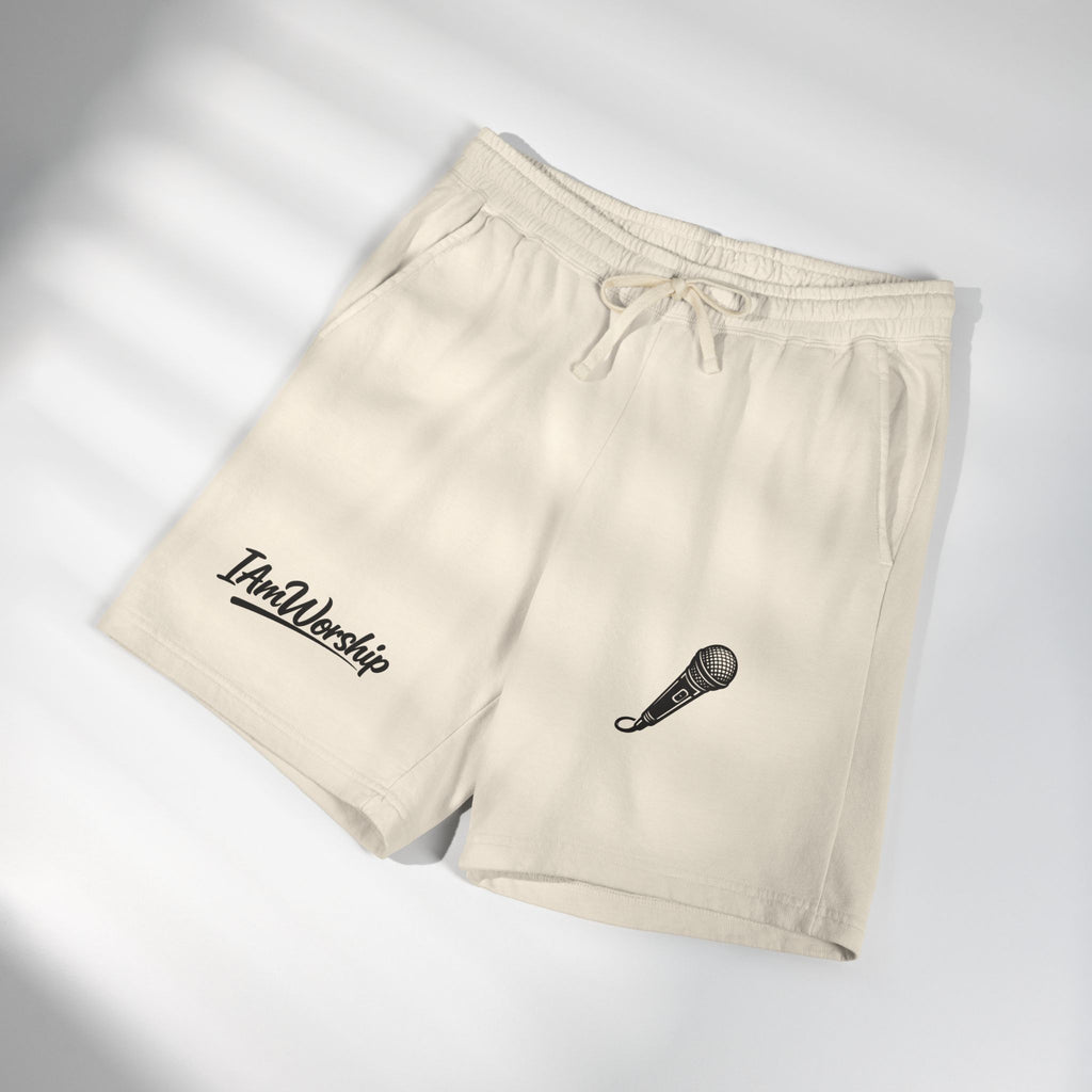 Worship Microphone Fleece Sweat Shorts — 'I Am Worship' Graphic Lounge Shorts