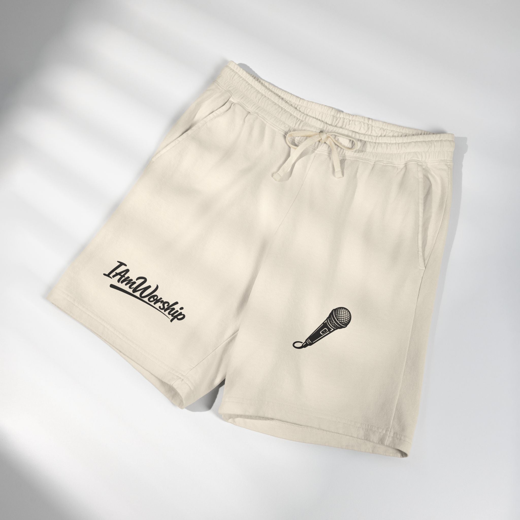 Worship Microphone Fleece Sweat Shorts — 'I Am Worship' Graphic Lounge Shorts