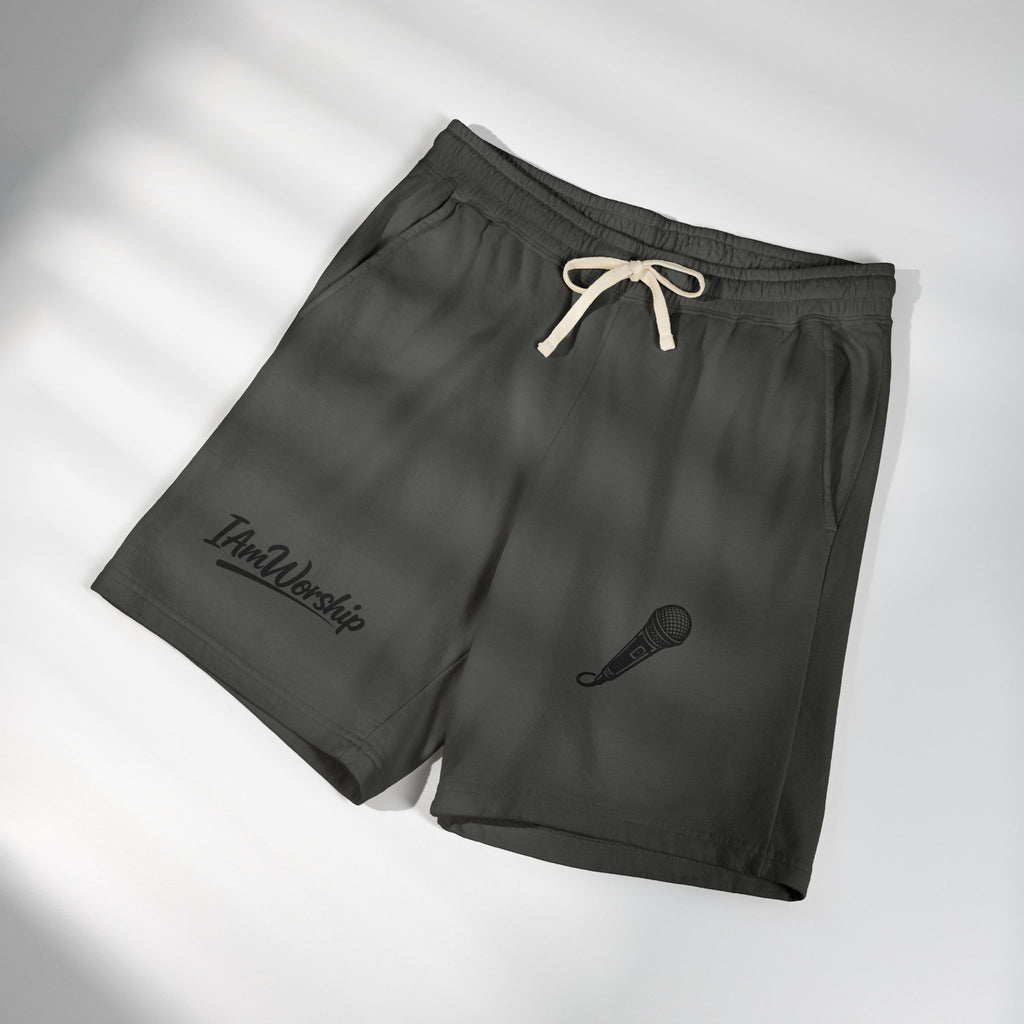 Worship Microphone Fleece Sweat Shorts — 'I Am Worship' Graphic Lounge Shorts