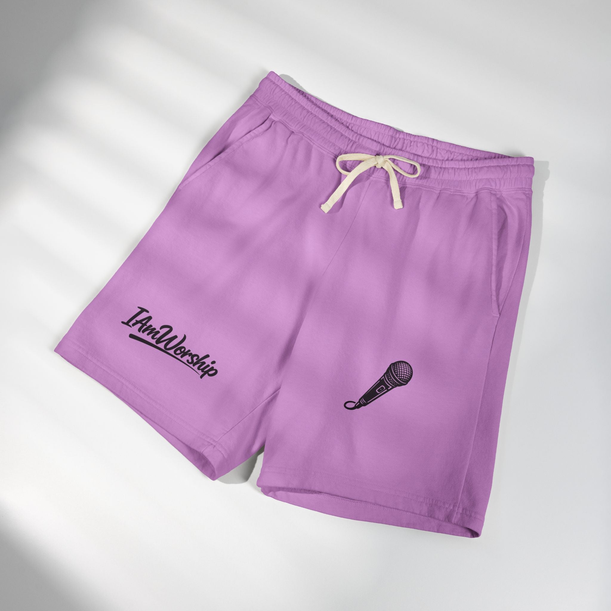 Worship Microphone Fleece Sweat Shorts — 'I Am Worship' Graphic Lounge Shorts