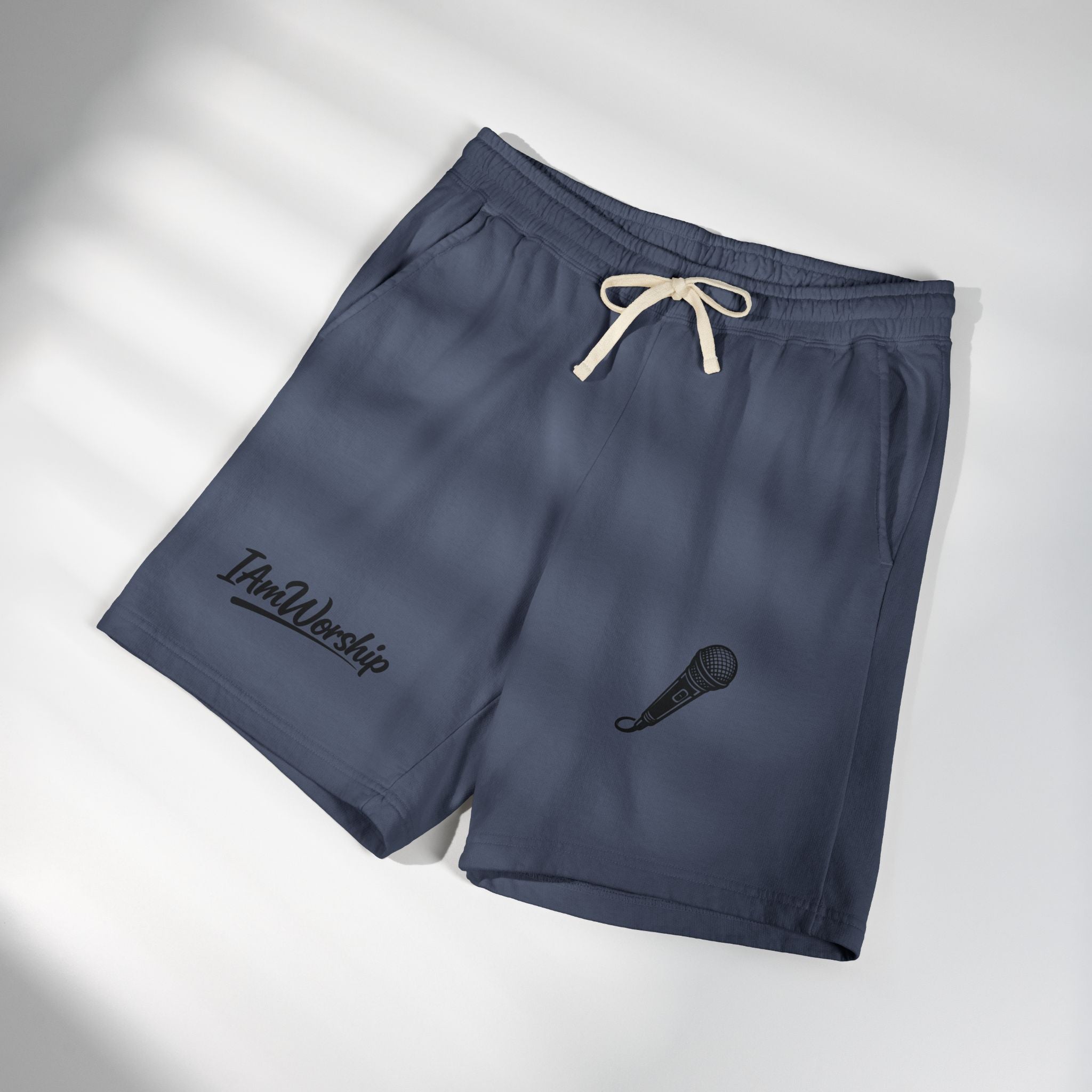 Worship Microphone Fleece Sweat Shorts — 'I Am Worship' Graphic Lounge Shorts