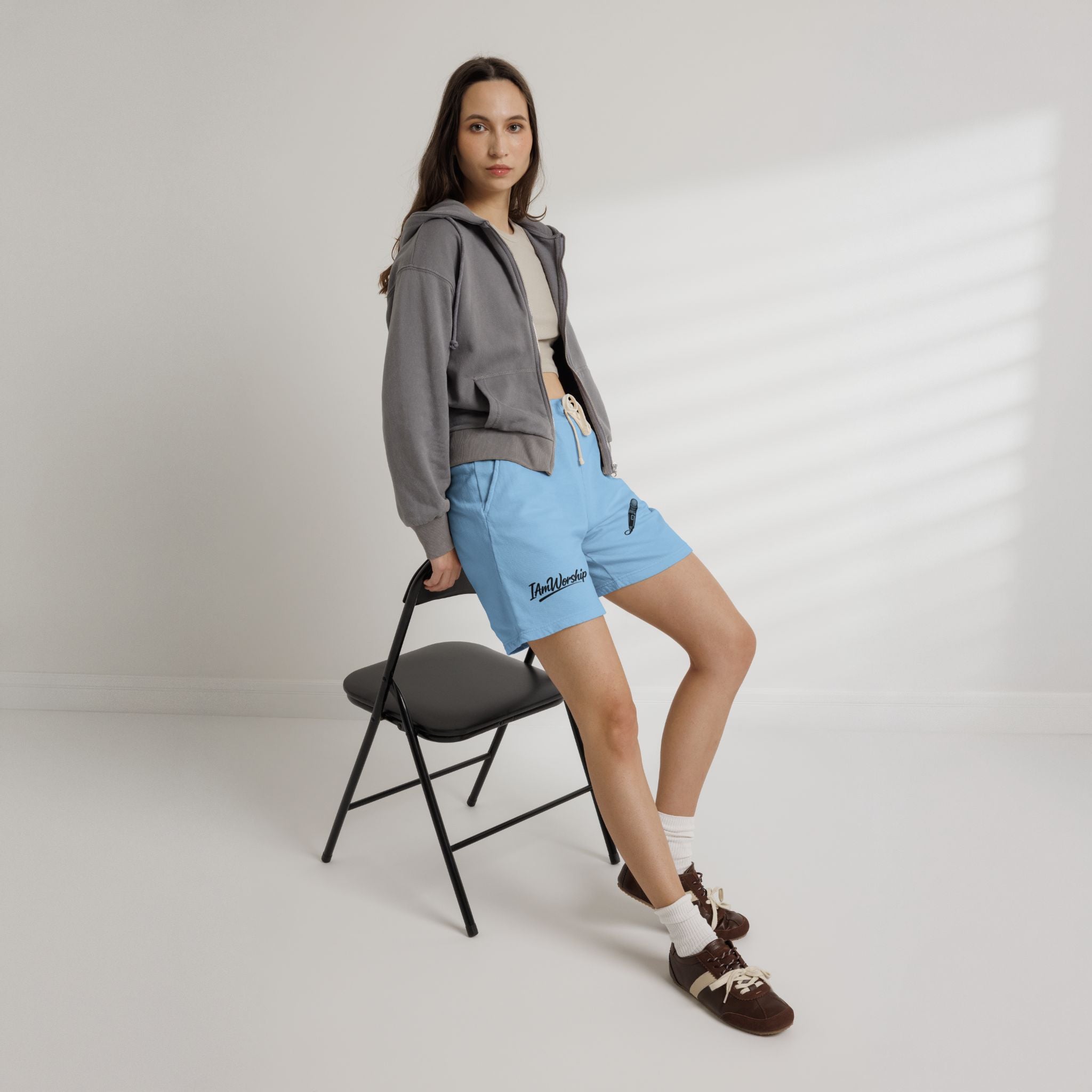 Worship Microphone Fleece Sweat Shorts — 'I Am Worship' Graphic Lounge Shorts
